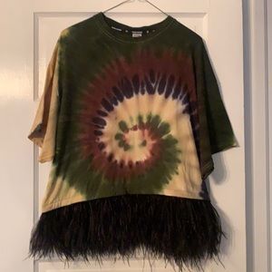 Never Worn Opening Ceremony Tie Dye Crop T with removable Feathered hem